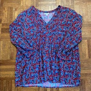 Red and blue Talbots 3/4 sleeve blouse